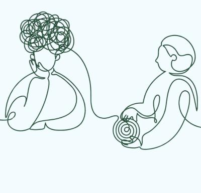 Deux personnages au trait : une personne à la tête embrouillée écoutée par une personne tenant une spirale